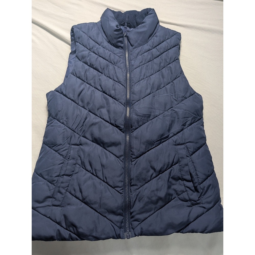 Gap Womens Navy Blue Chevron Quilted Puffer Vest Fleece Lined XS